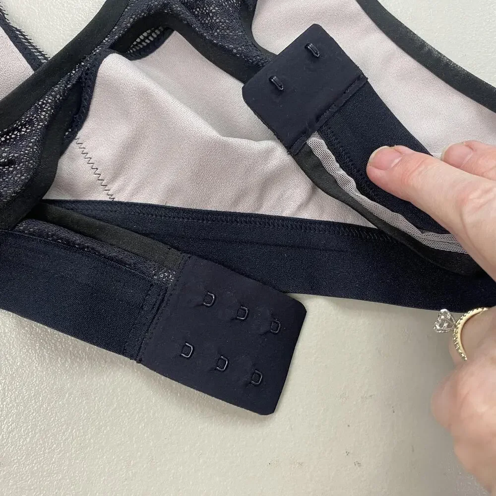Lululemon Awake to Lace Sports Bra 32B Black Barely Mesh Racerback Wireless Yoga